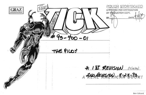 The Tick ep1 storyboard pg title art by Ben Edlund
